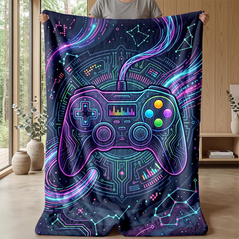 Neon Gaming Controller Theme blanket Lightweight Warm Flannel Blanket Decorative Throw Blanket for Home Decoration