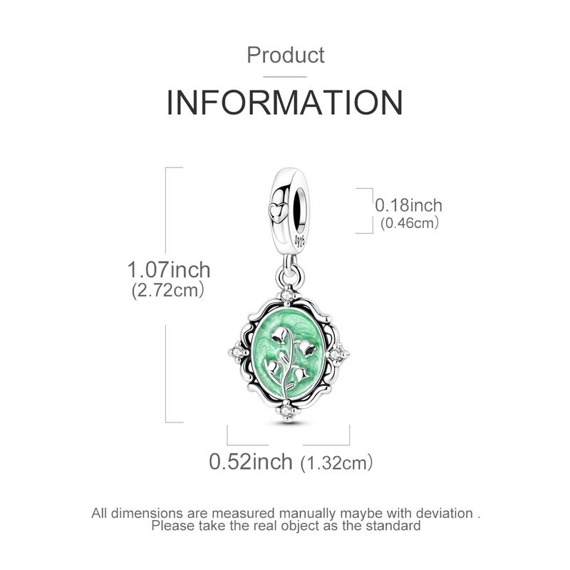 Original 925 Sterling Silver Charm Graceful Lily of the Valley Picture Frame Pendant Fit Original Bracelet For Women DIY Gift
