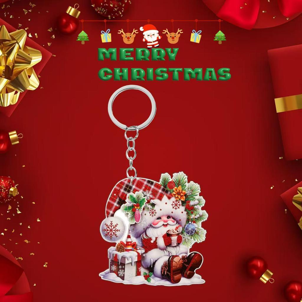 Acrylic 2D Christmas Keychain Pendant – Perfect Holiday Backpack Ornament