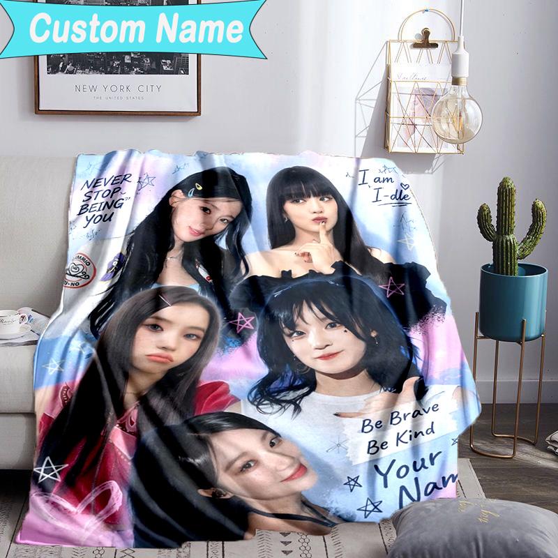 Custom Name Blanket Kpop Idle Group Dynasty Blanket Bedding Blanket for Travel, Camping, Living Rooms, Offices, Sofas, Fan Christmas Gift