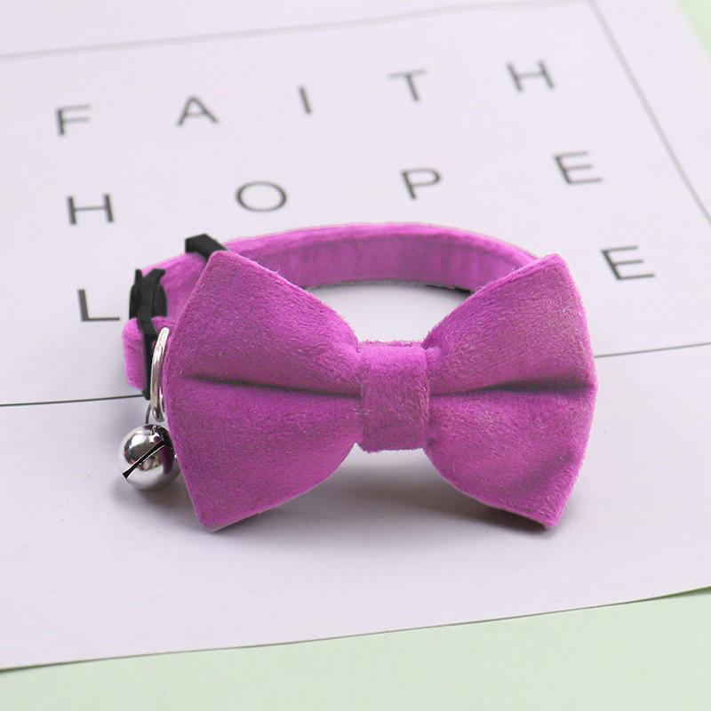 1PC Cute Pet Suede Bow Tie Collar with Bell Breakaway Adjustable Solid Color Safety Collar for Kitten Puppy