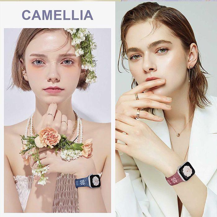 Armband für Apple Watch Series Ultra 2/3, 11, 10, 9 8 SE 7 6 5 4 3 2 1 42mm-44mm-45mm-46mm-49mm Silikon Relief Floral Dunkelblau