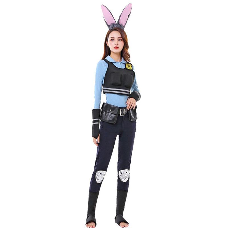 Halloween Voksenkostyme Gal Zootopia Kanin Judy Politibetjent Kostyme Langermet Kortermet Draktsett