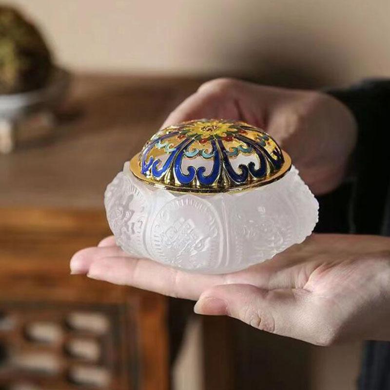 Glass Incense Burner Eight Treasures Auspicious Aroma Burner Household Indoor Sandalwood Fragrance Censer Home Decor