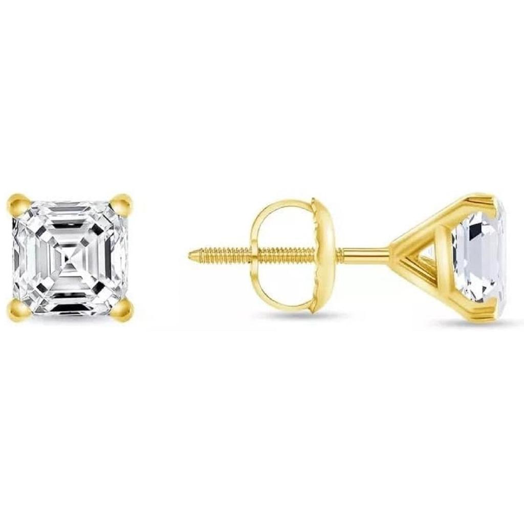 6 Ct Asscher Cut Diamond Stud Earrings Solid14K Yellow Gold Martini Screw Back Earrings For Office Wear