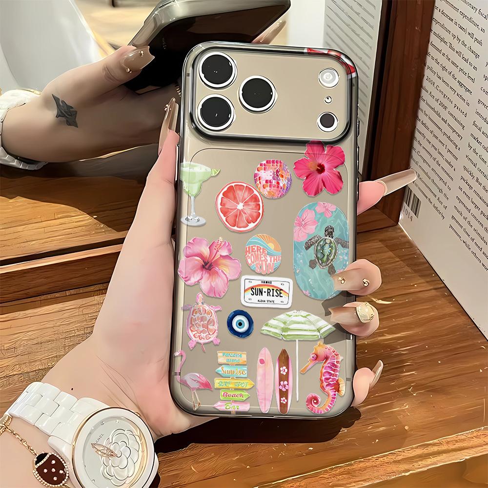 Summer Ocean Flower Phone Case For iPhone 17 16 15 11 12 14 13 Pro Max Mini X XS XR 7 Plus 16E Air Shockproof Transparent Cover