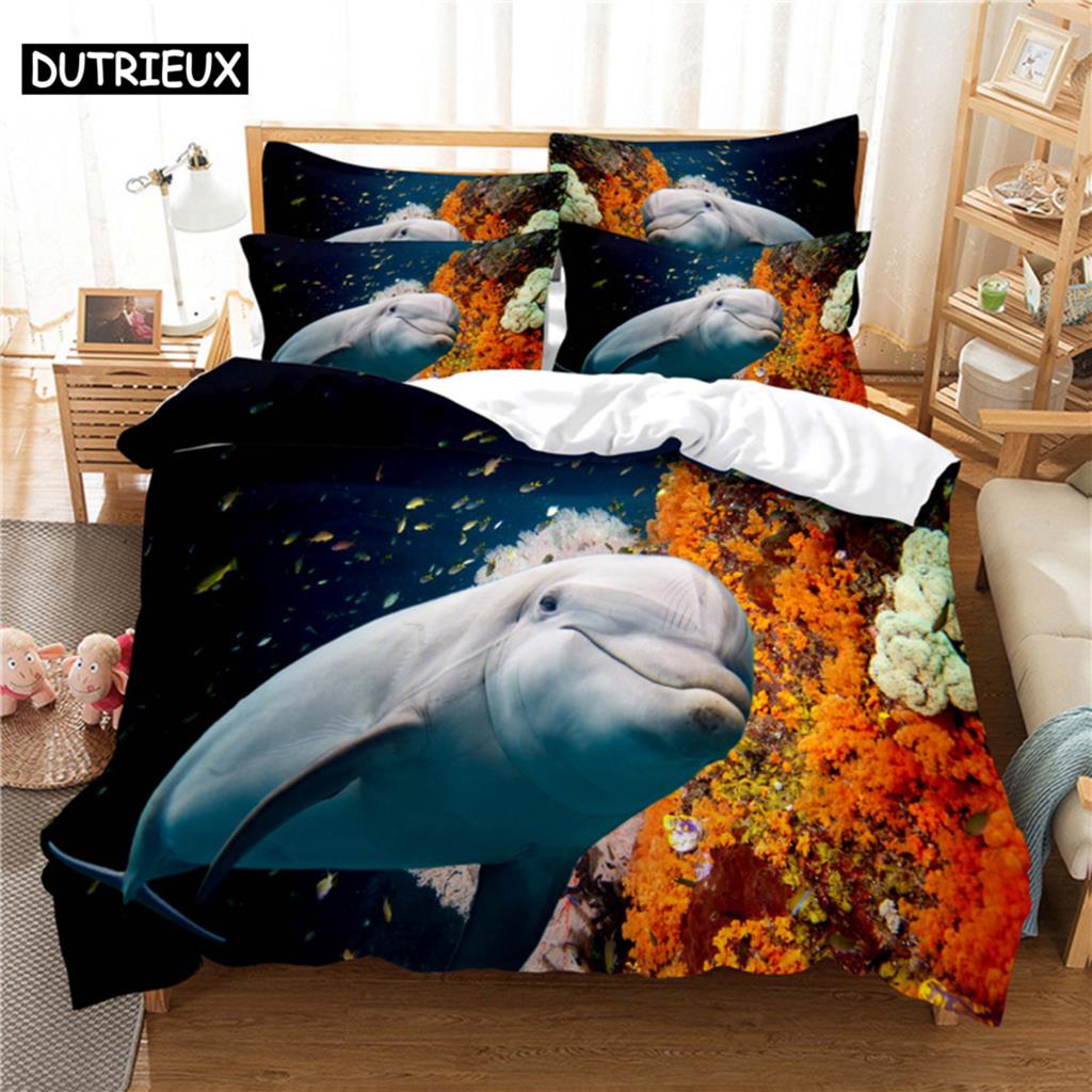Comforter 3D Digital Printing Fashion Design Dolphins Bedding Set Queen Size