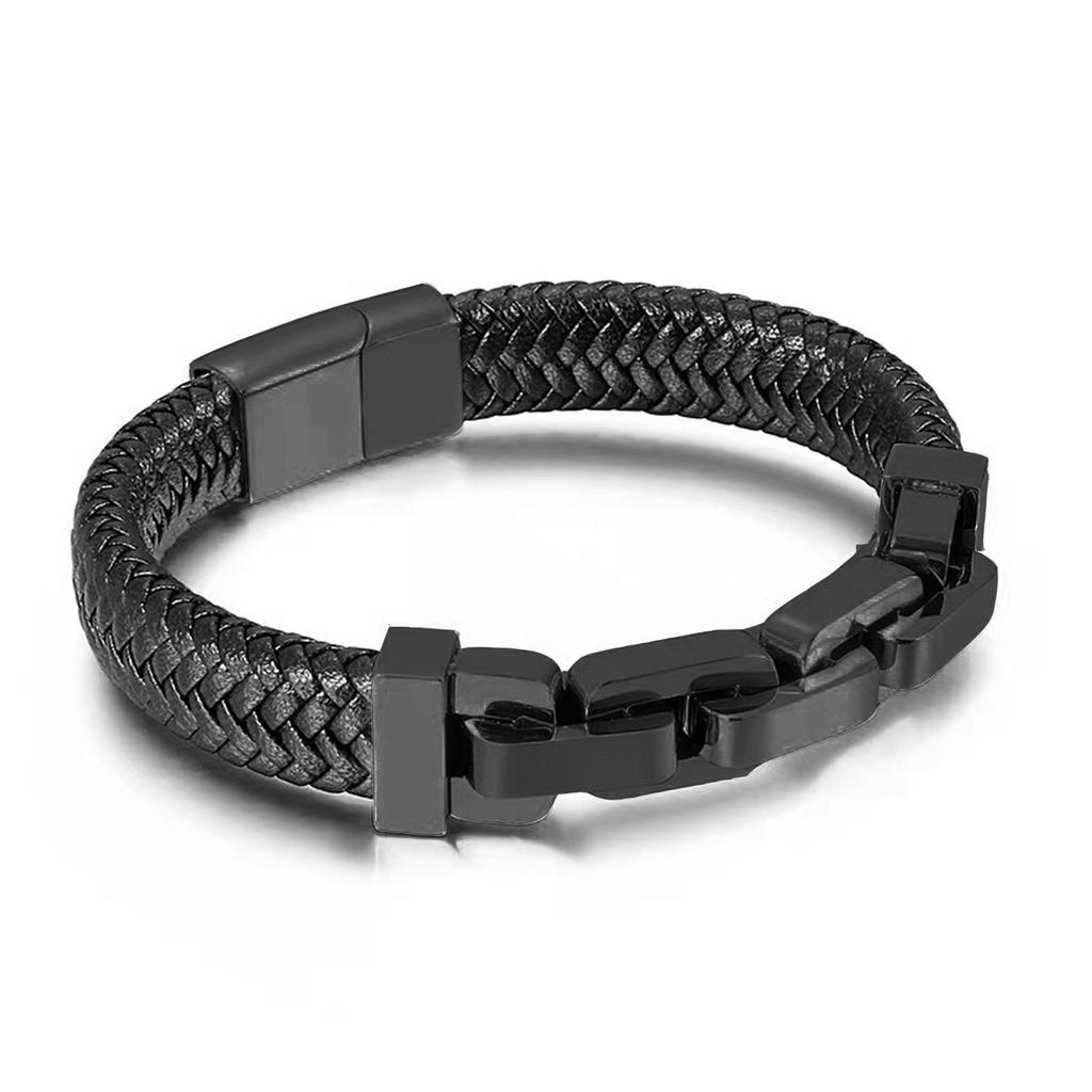 Accessories Men's Bracelet Wide Square Chain Splicing Leather Bracelet Accessories Stainless Steel Bracelet