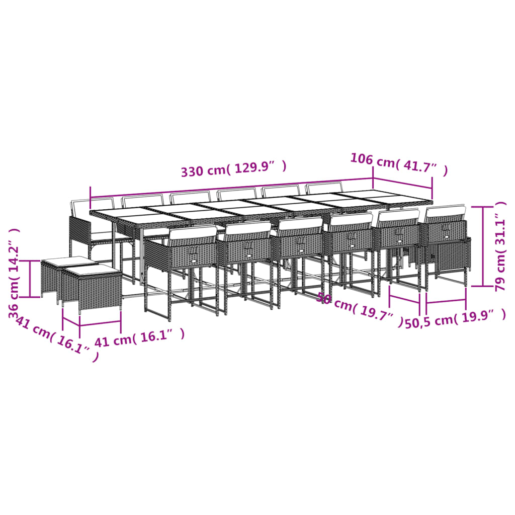 17 Piece Outdoor Dining Set with Cushions Gray Poly Rattan