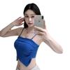 #Summer new sweet wind button splicing sling vest slim and thin women's one-piece top with chest pad