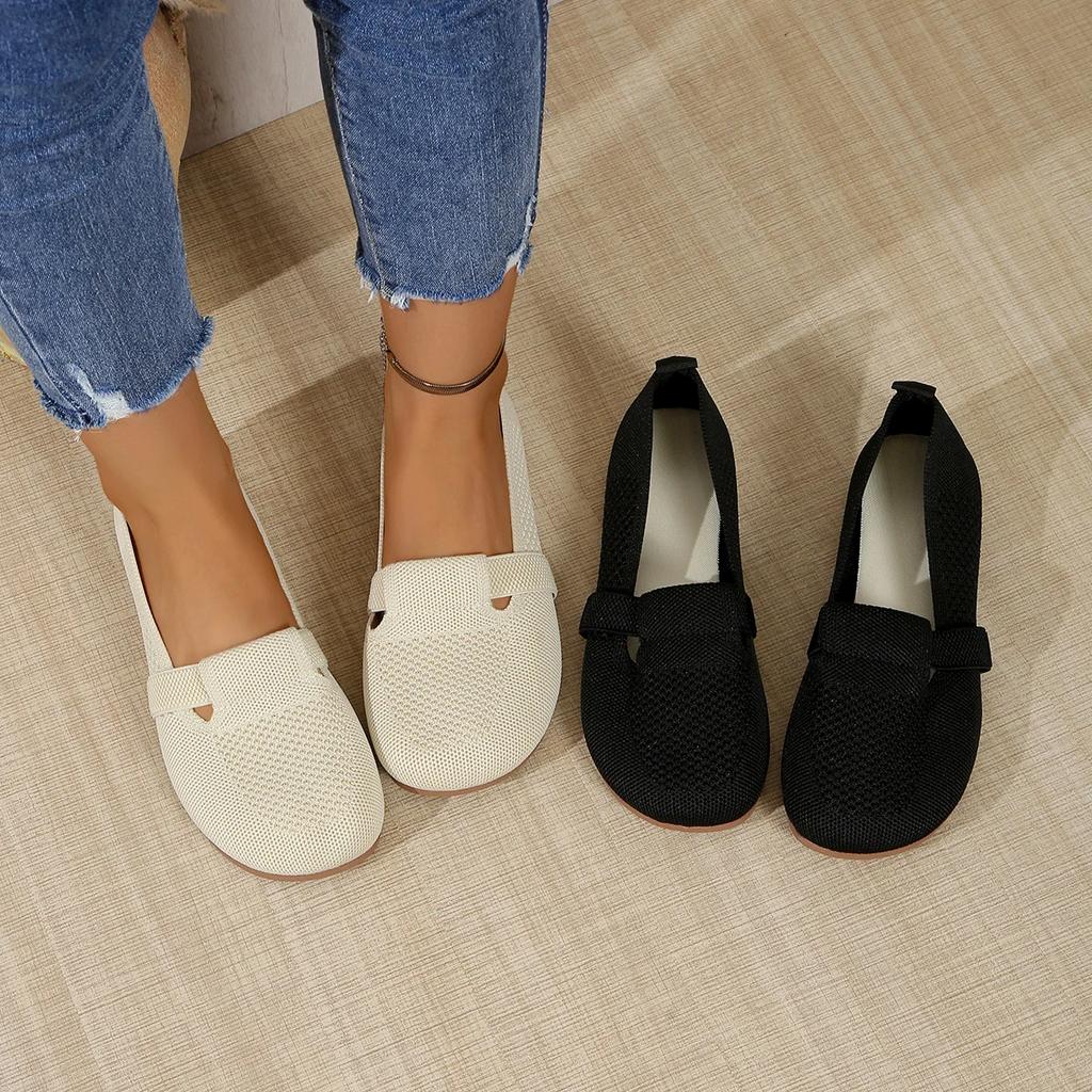 Damskie Płaskie Buty Jednokolorowe Oddychające Mokasyny Miękka Podeszwa Lekkie Wsuwane Buty do Chodzenia Damskie Niskie Dzianinowe Casualowe Buty Damskie