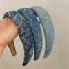 Fashion Women's And Girls Denim Headbands with Sponge Padding 3CM Width Full Rhinestones Padded Hairbands