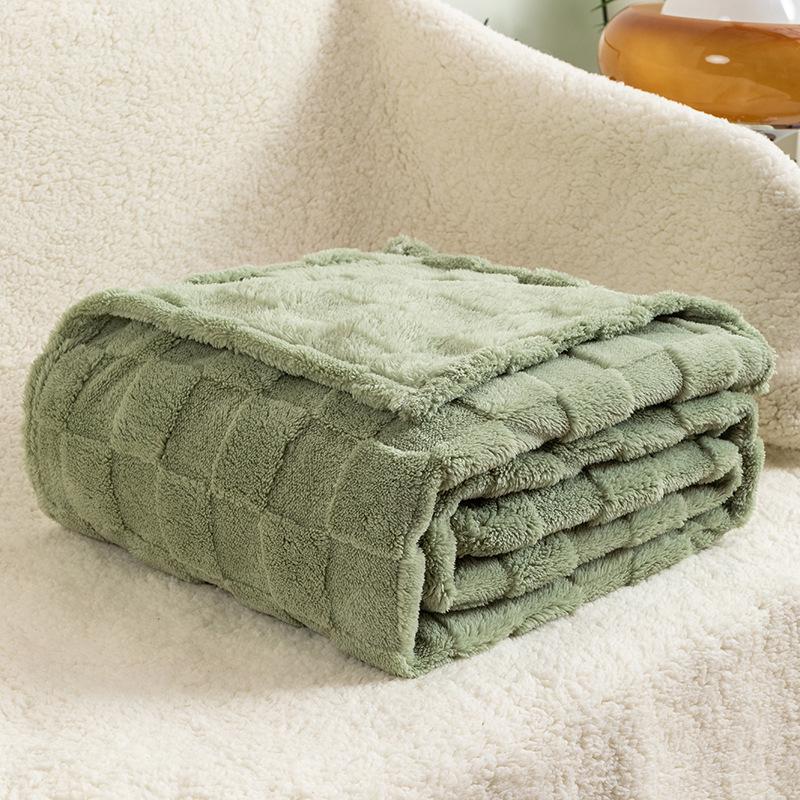 Soft Fluffy Checkerboard Sofa Cover: Taffeta Velvet & Cotton Jacquard Waffle Blanket