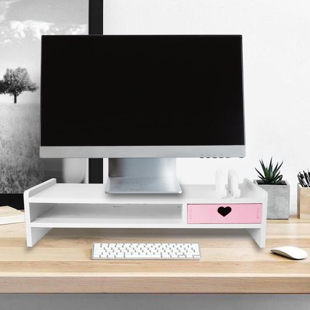 Computer Heightened Shelf Table Storage Rack with Drawer Monitor Stand Riser