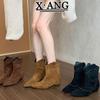 Cowhide inner height increase brown short boots children's Martin boots autumn and winter new elastic thin boots medium boots
