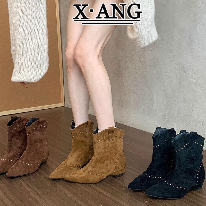 Cowhide inner height increase brown short boots children's Martin boots autumn and winter new elastic thin boots medium boots
