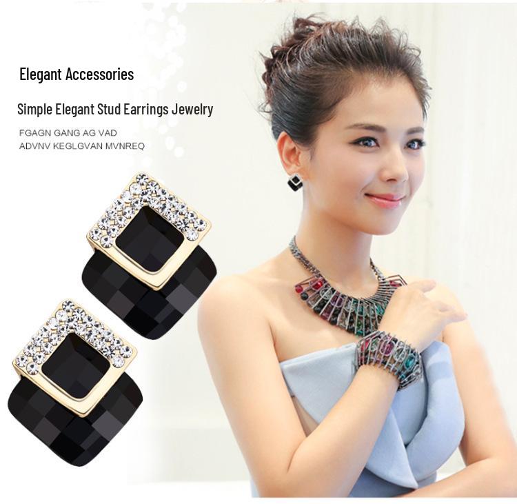 Korean Style Geometric Zircon Needle Ear Studs for Women - Retro Fashionable Earrings