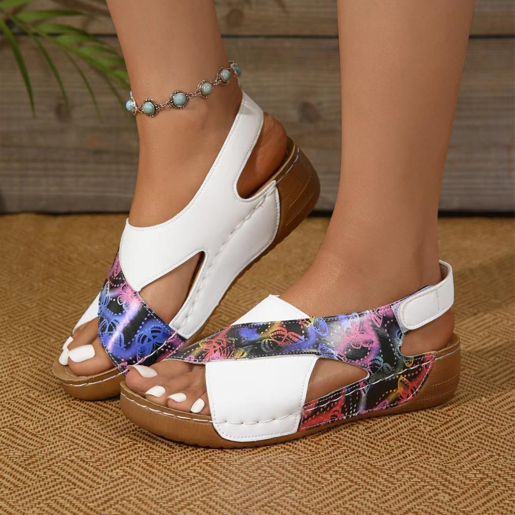 European, American Roman sandals women's new muffin bottom Velcro breathable open-toed beach sandals women in summer 2025