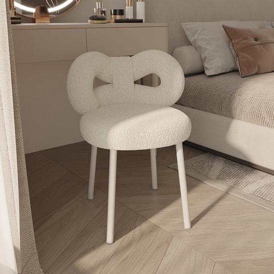 Vanity Stool with Bowknot Backrest Living Room Women Girls Bedroom Makeup Chair Adjustable Foot Pads Armless Dressing Chair Side Table Seat