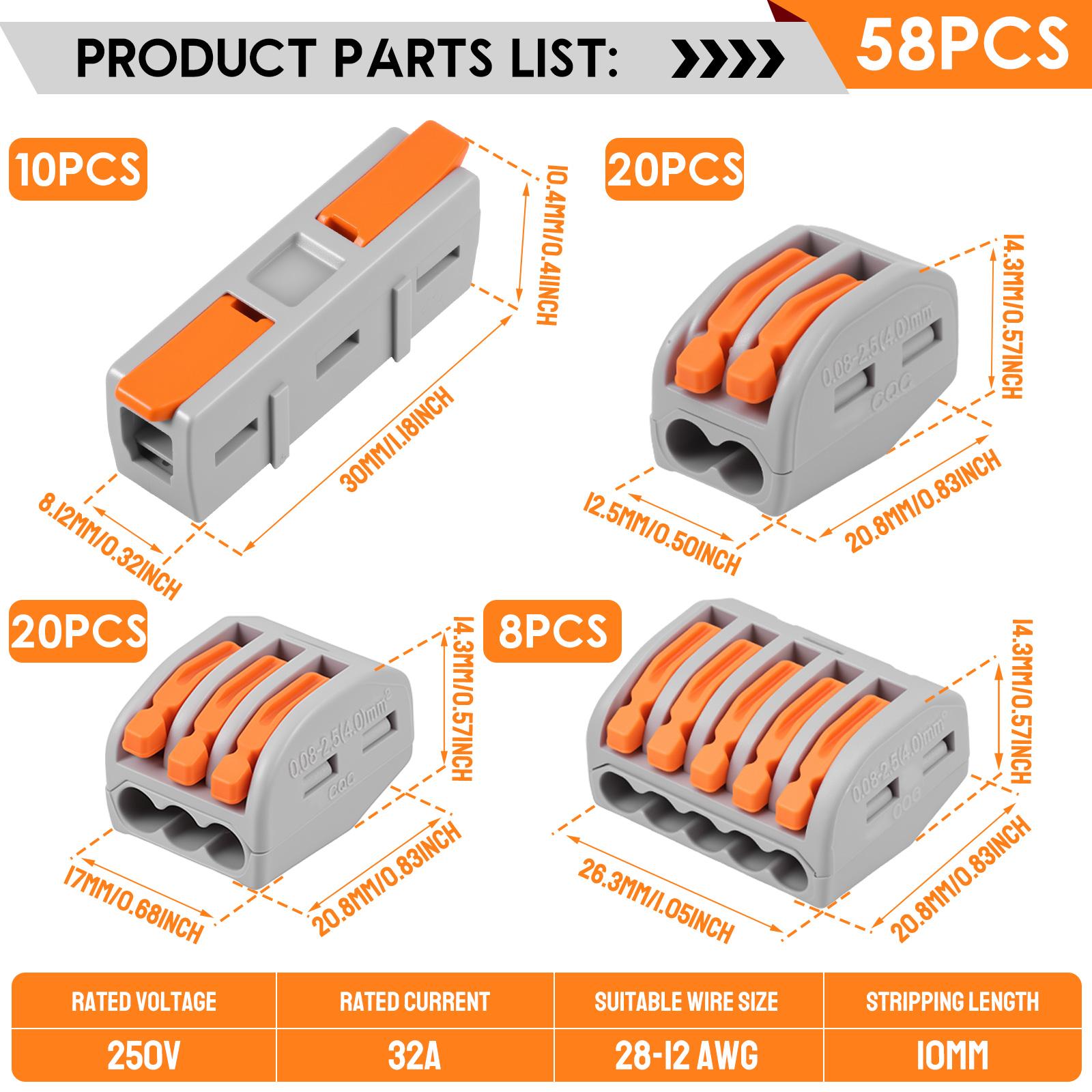 

58/200pcs Quick Wire Connector with Storage Box Fast Wiring Push in Lever Connectors Electrical Wiring Terminal Block for Wires
