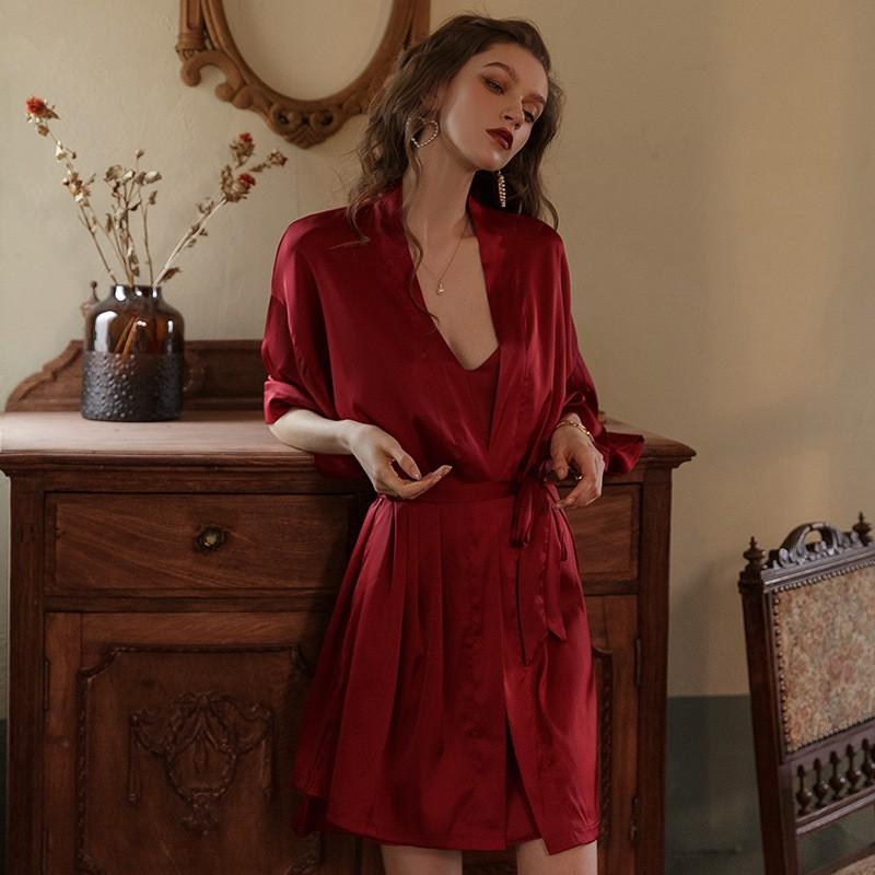 Womens Satin Nightgown Thin Spaghetti Strap Backless Loungewear Set All