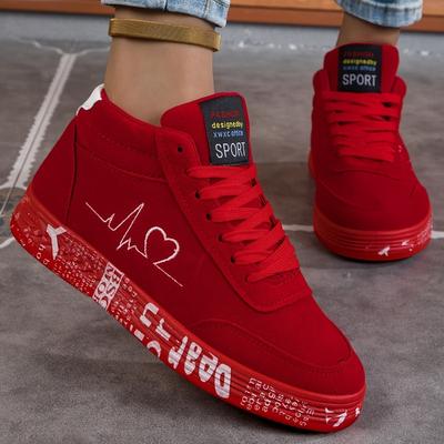 Czerwone Sneakersy w kształcie serca, Letnie oddychające buty mid-top, Modne i wszechstronne buty do sportów outdoorowych i skateboardingu, Damskie buty codzienne