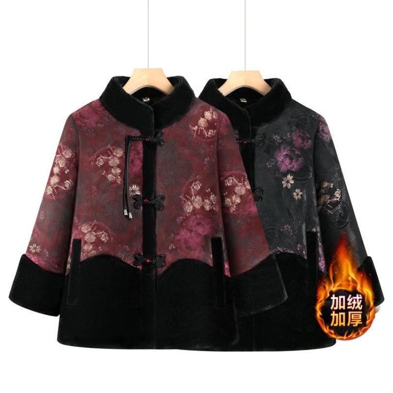Winter Coat Women's Velvet Cotton-padded Jacket Chinese Cotton-padded Jacket Old Lady Thickened Cotton-padded Jacket