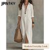 JPNTKY Women's Fashion Spring Autumn Solid Color Print POLO Neck Long Sleeve Casual Dresses
