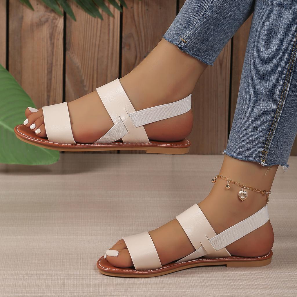 Modische Damen-Sandalen mit elastischem Riemen 2025 Lässige Bequeme Sommerschuhe für Damen Leichte Rutsch-Braune Strand-Römerschuhe