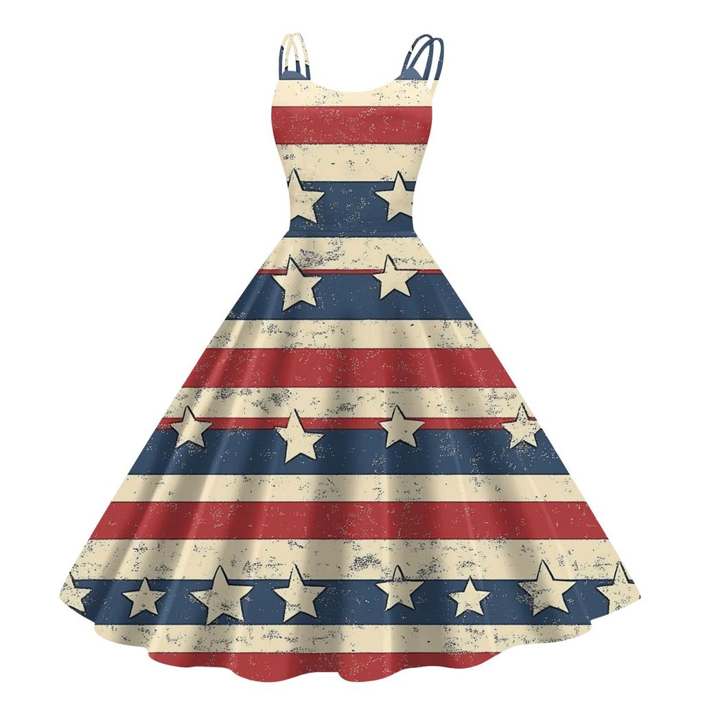 Independence Day Printed Women's Casual Sexy Strapless Punk Vintage Dresses