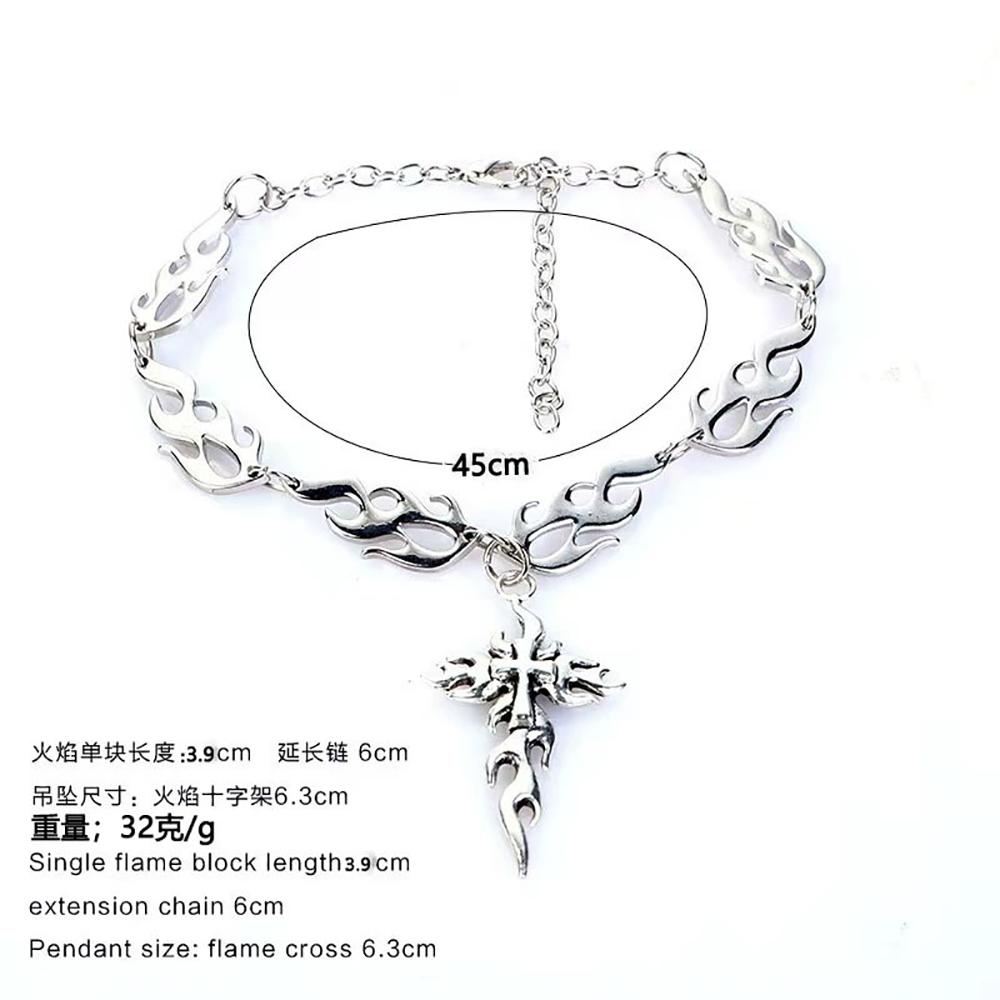 New Gothic Flame Cross Punk Exaggerated Necklace Fashionable Hip-Hop Couple Pendants for Men Women Gift for Friends