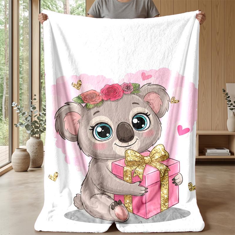 Cute Koala and Birds in Flowers blanket Personalized Name Flannel Blanket Soft Cozy Plush Throw for Sofa Bed Lightweight Home Decor