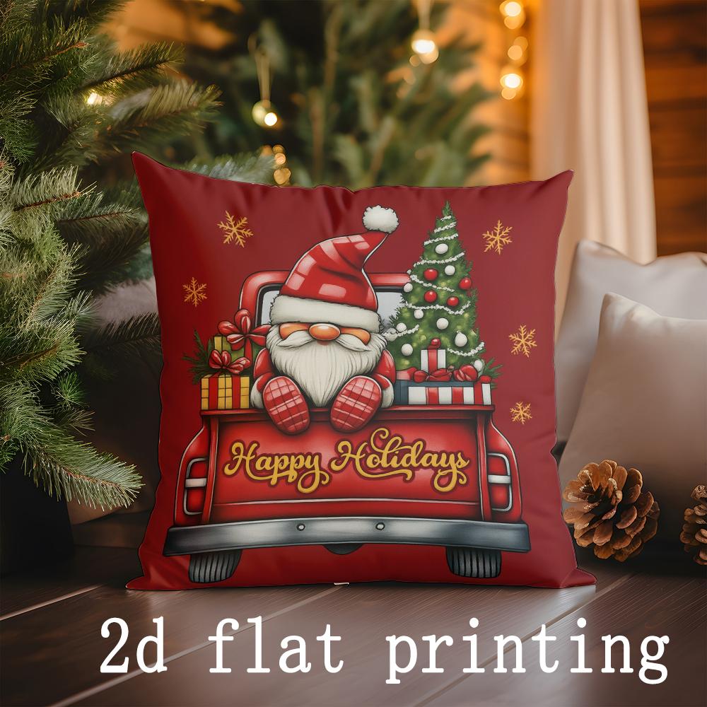 Home Decor Santa-themed Merry & Bright Holiday Pillows Pattern Cushion Cover Suitable for Sofa Bedroom Car Pillow Cover