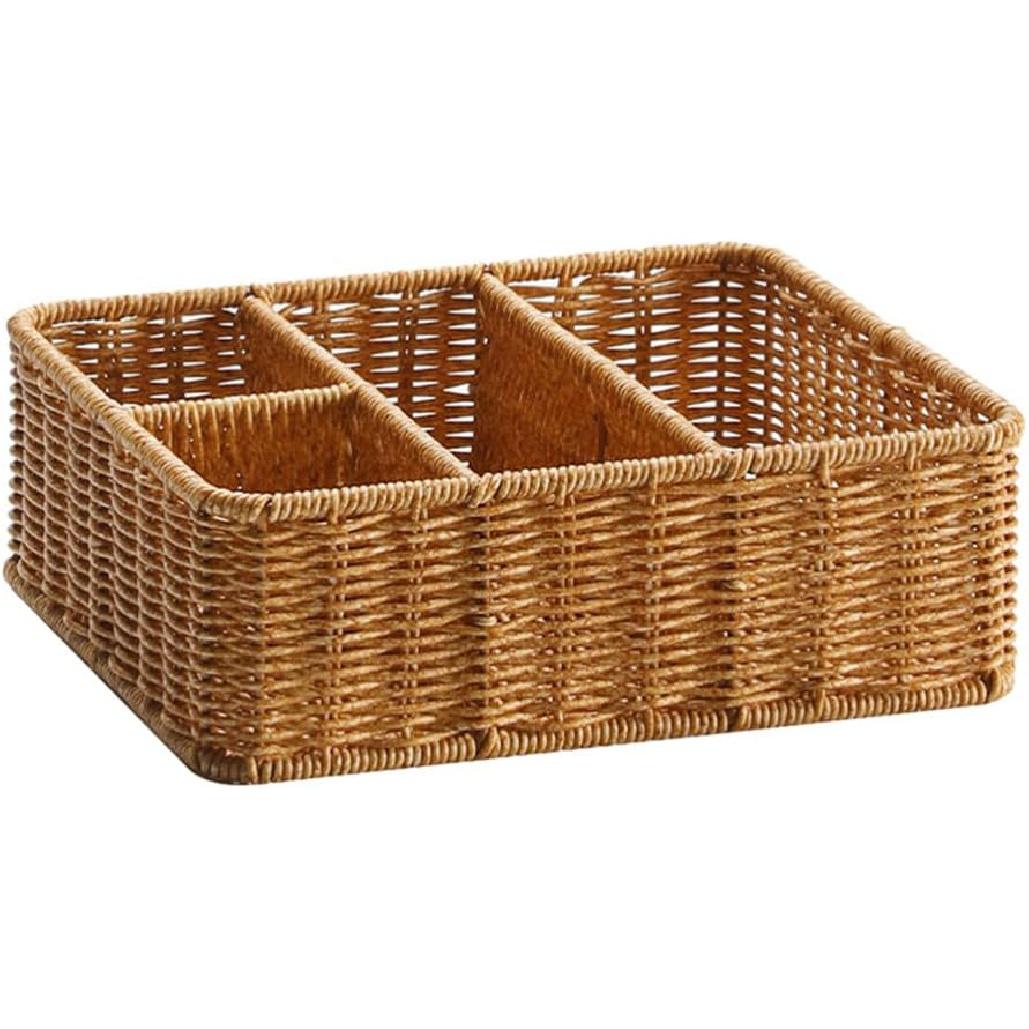 

Luxshiny Прямоугольная плетеная корзина для хранения с 4 отделениями Настольная разделенная корзина для ключей Коробка Поднос для кошелька Органайзер для прихожей Подставка для кухонных принадлежностей для салфеток