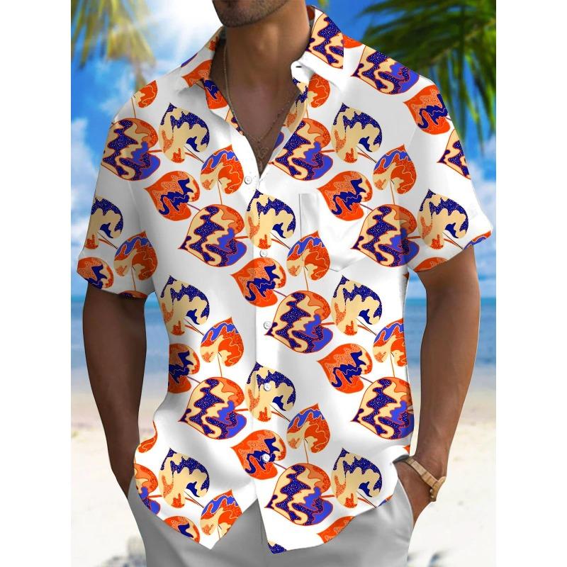Ny Hawaii Vår/Sommar Mode Fritid Gatumode Turist Strand Tryckt Helt Öppen Kortärmad Knäppskjorta, Snabb Leverans
