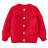 Spring and Autumn Round Neck Handmade Flower Children's Knitted Cardigan Long Sleeve Jacket Girls Baby Sweater