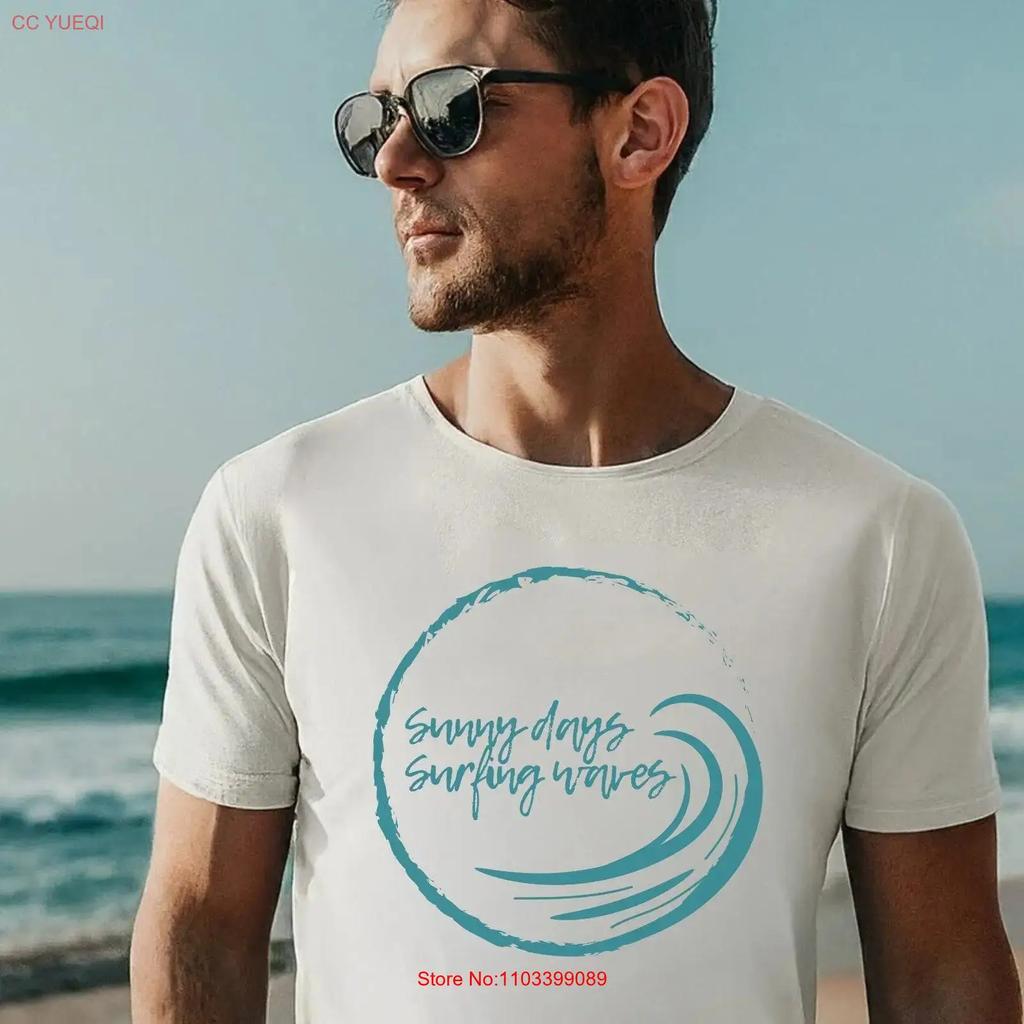 Surf T Shirt With Waves Design Surfing Surfer Cool Beach Gift Crew For Him Vintage Streetwear Designer Clothes Slightly