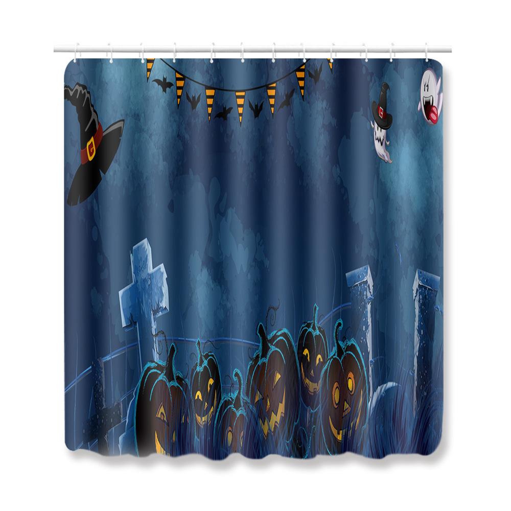 Halloween Shower Curtain Floor Mat Combination Four-Piece Set Bathroom Toilet Carpet Shower Room Foot Door Mat