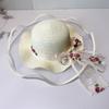 Wave edge flower woven straw hat women's summer seaside vacation sun hat large brim shading sun protection hat