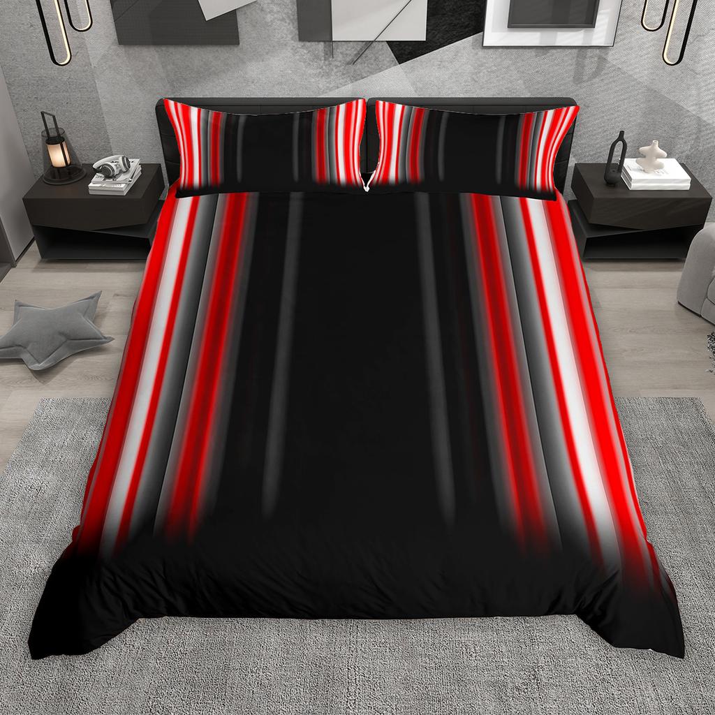 Homewish Degrade Çizgili Nevresim Takımı 2 Parça/3 Parça, Neon Yeşil Mor Mavi Kırmızı Yatak Takımı, Geometrik Çizgili Yorgan Kılıfı Takımı
