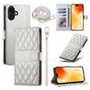 For iPhone 17 Case Rhombus Stitching Wallet Stand Leather Phone Cover with Long/Short Strap