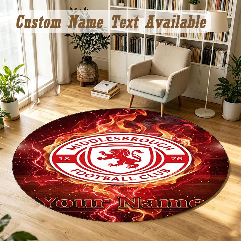 Round Rug Custom NameMiddlesbrough FC Pattern Non Slip Carpet Home Floor Decor