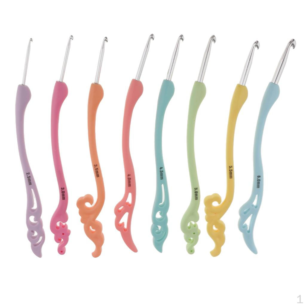8 Pieces Colorful Soft Plastic Handle Aluminum Crochet Hooks Set 2.5-6.0mm