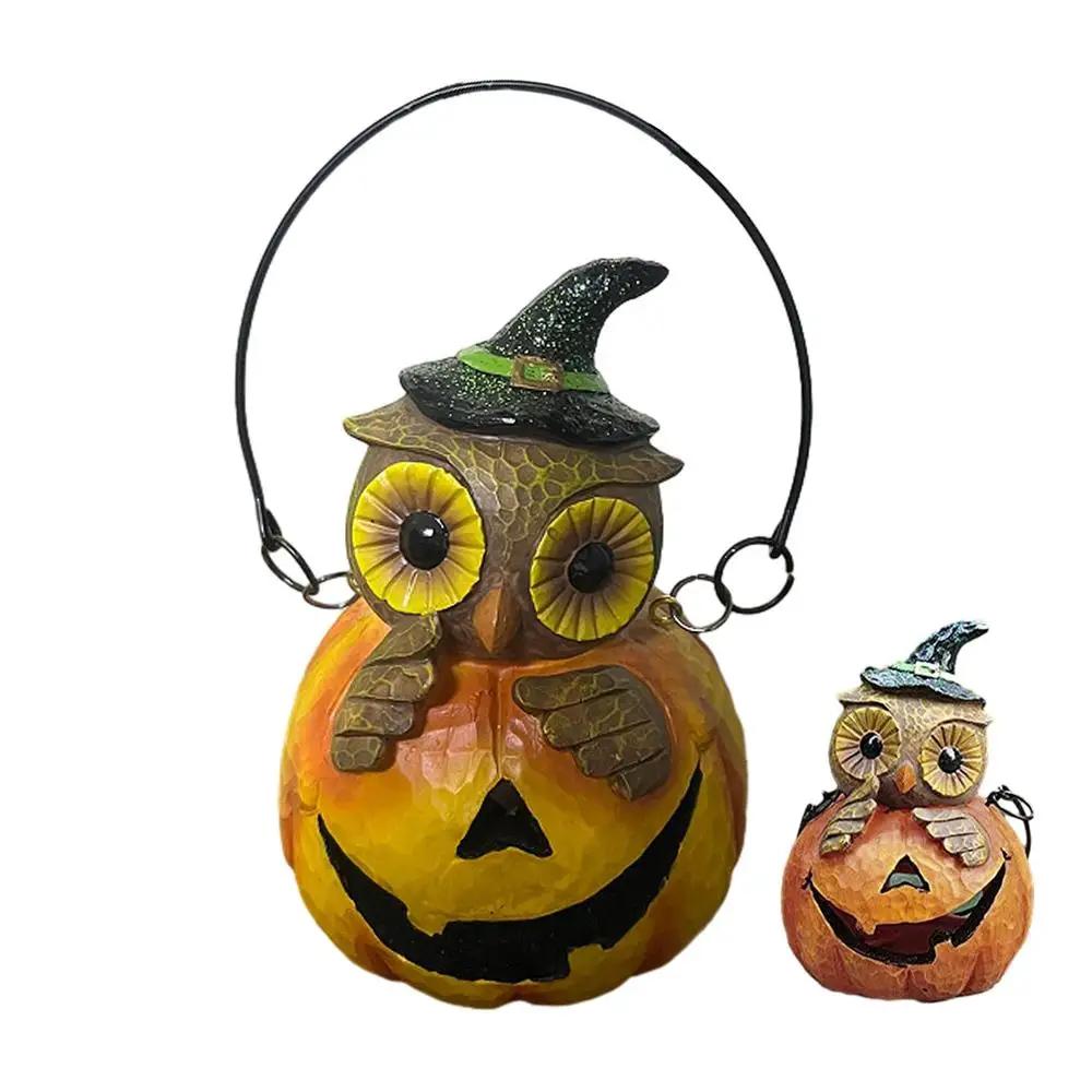 Outdoor Owl Pumpkin Lantern Light Up Pumpkin Ornaments with LED Owl Lamp Halloween Decoration Easy To Carry with Built-in Handle
