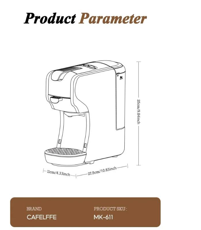 MK-611 220V 19Bar 3in1 Capsule Coffee Machine Portable Office Commercial Small Household Italian American Coffee Pot For DG Nes Capsule