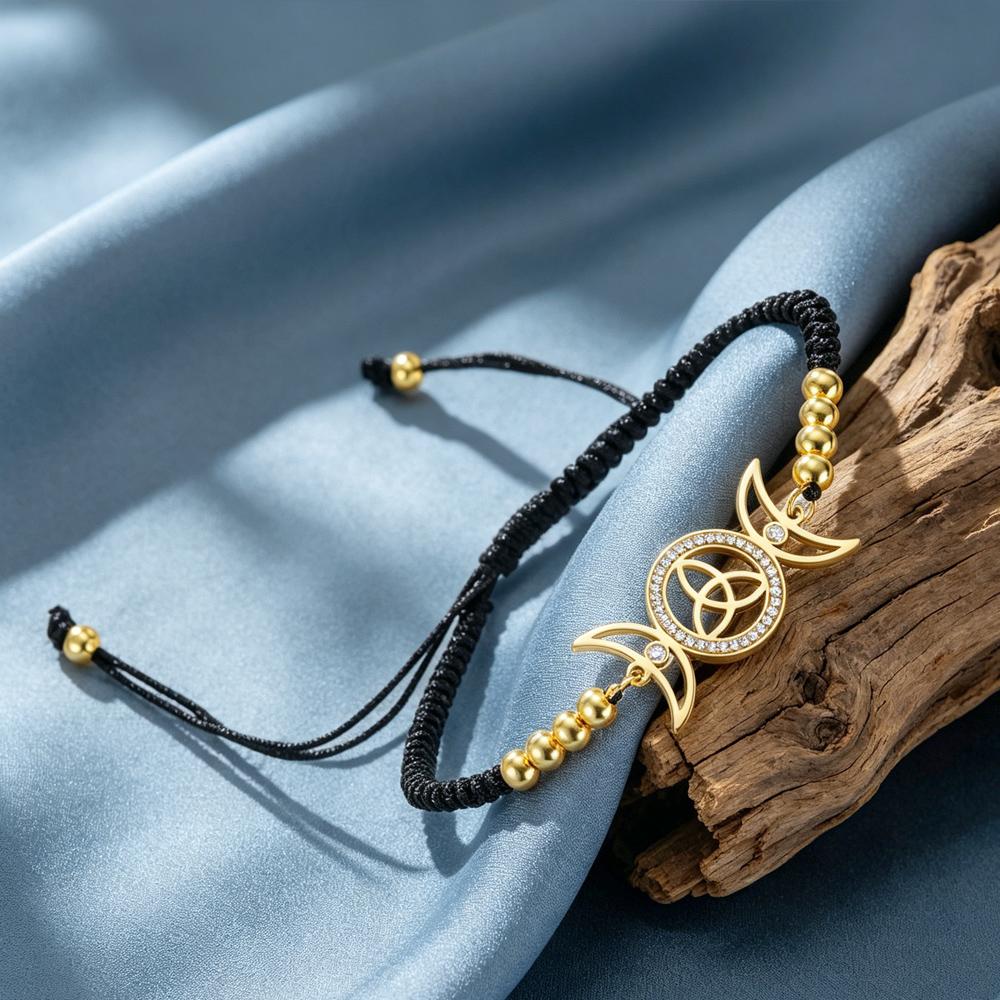 Dawapara Wiccan Triple Moon Trinity Knot Women Adjustable Bracelet Goddess Symbol Good Luck Charm Stainless Steel Jewelry