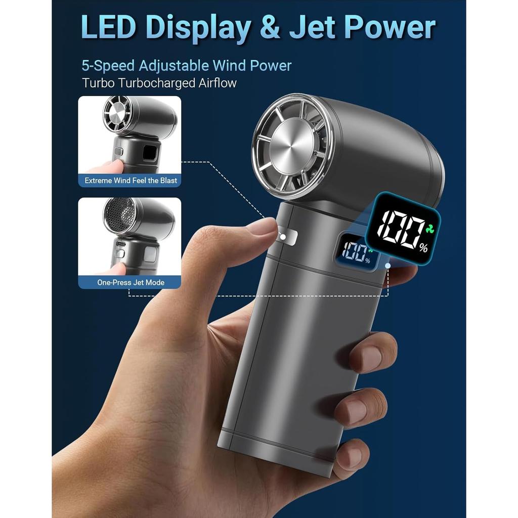 120000RPM Mini Turbo Fan, 6-Speed 9000mAh High Speed Cooling Fan, LED Display Light For Travel Beach Camping