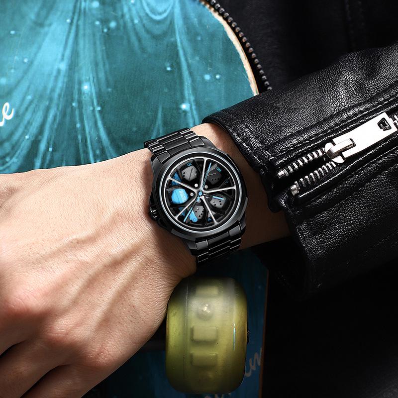 SVJ Men's Double Wheel Hub Watch with 3D Hollow Design and Brake Caliper Style