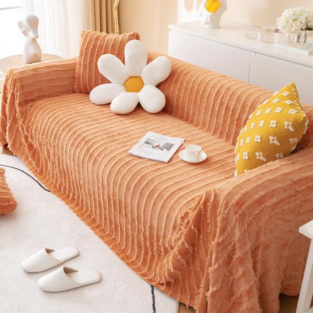 Moderno Copridivano in Velluto Inverno Caldo 1 /2 /3 /4 Posti Poltrona Divano Mobili Copridivano Tinta Unita Plaid per Divano per Animali Domestici Cani 180x130cm arancione