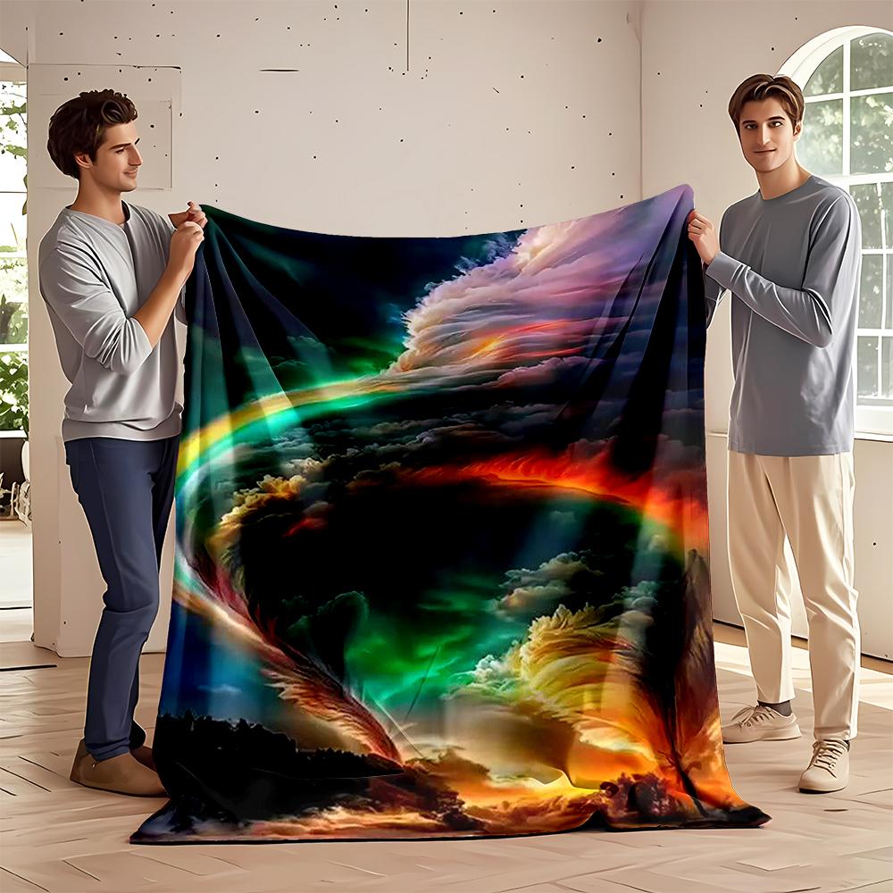 Vivid Colorful Swirling Sky and Feathers Flannel Blanket for Bedroom, Living Room, Sofa, and Nap Sofas